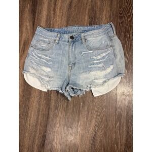American Eagle Hi-Rise Festival Distressed Denim Shorts Light Wash Womens Size10